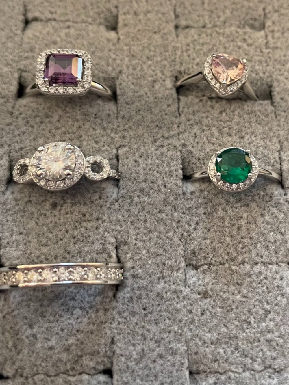 Sterling Silver Bundle 5 rings Size 5 New Moissanite Heart Bridal Wedding $1000